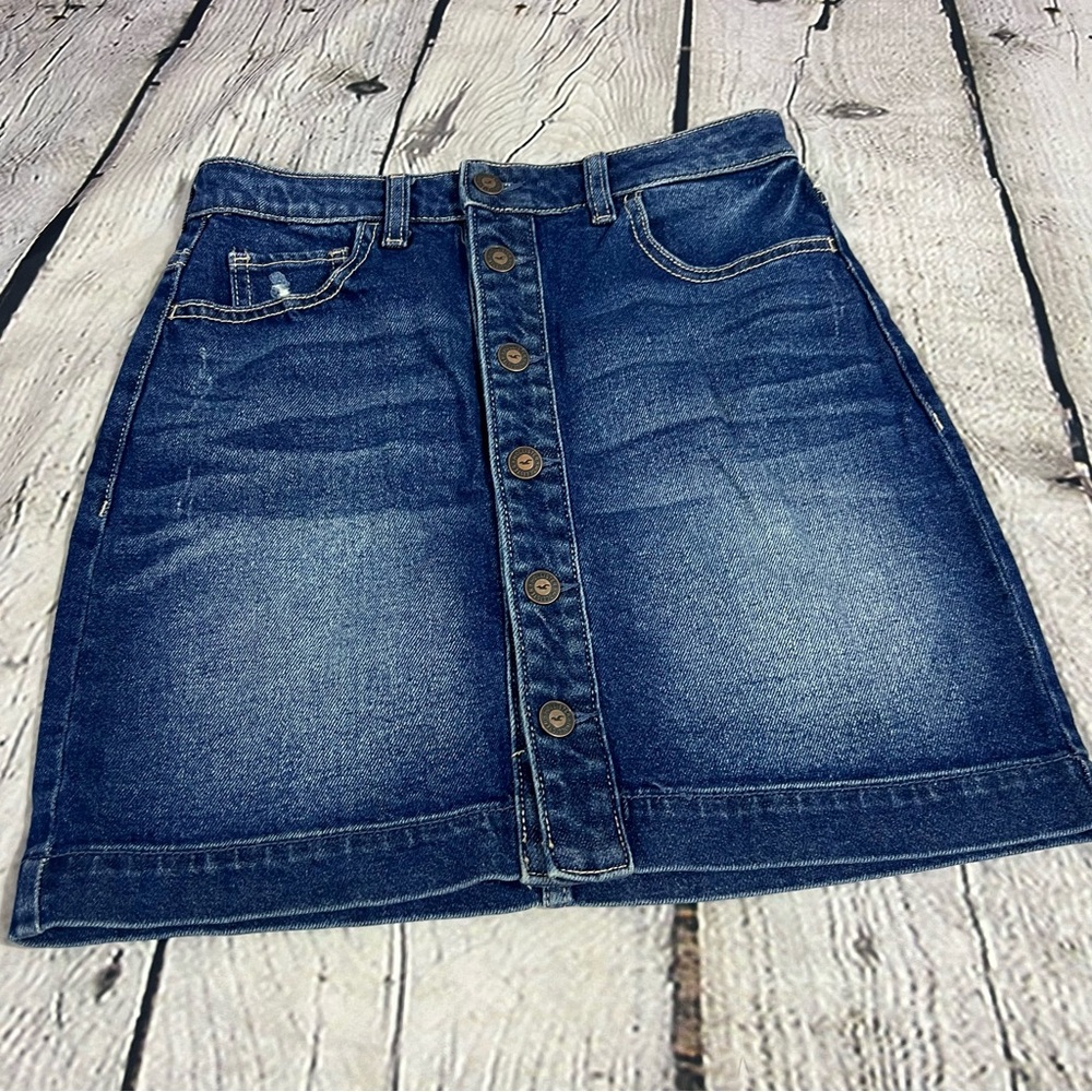 Hollister Button Front High Rise Vintage Stretch Denim Mini Skirt Size 1 (C2)